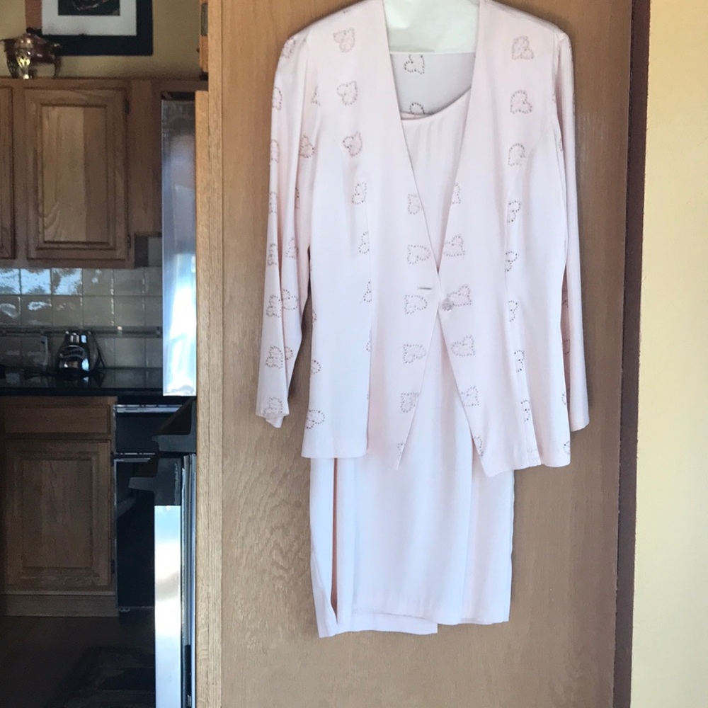 Light pink shift dress and light weight jacket